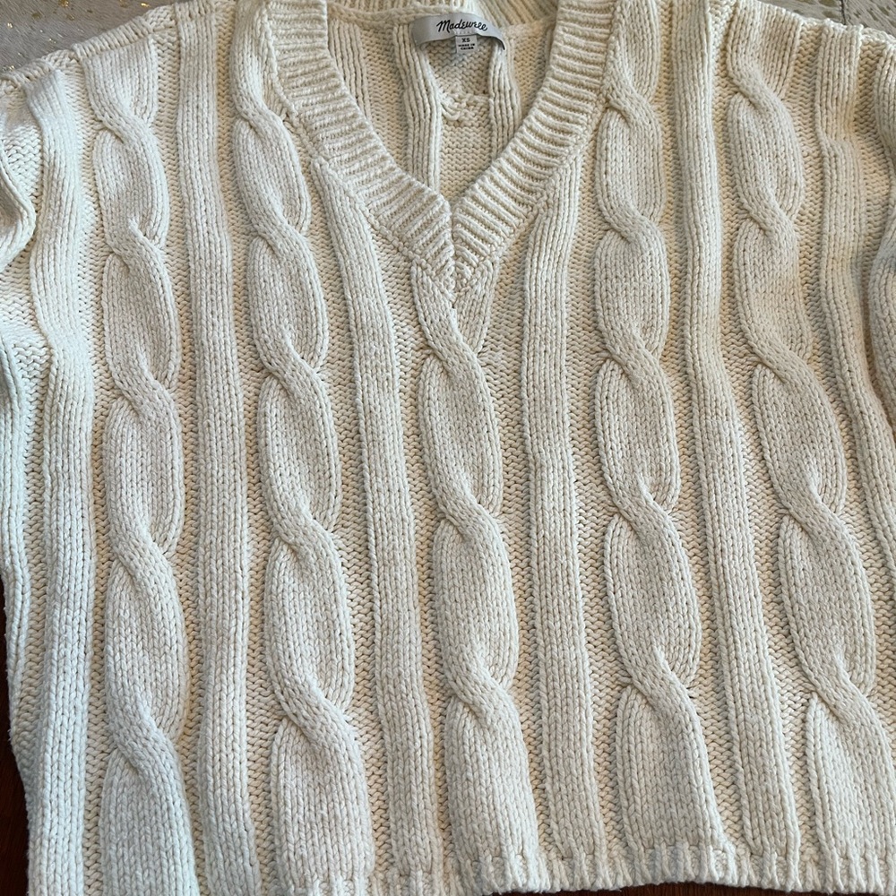 Madewell Women’s  White Cable Knit Sweater